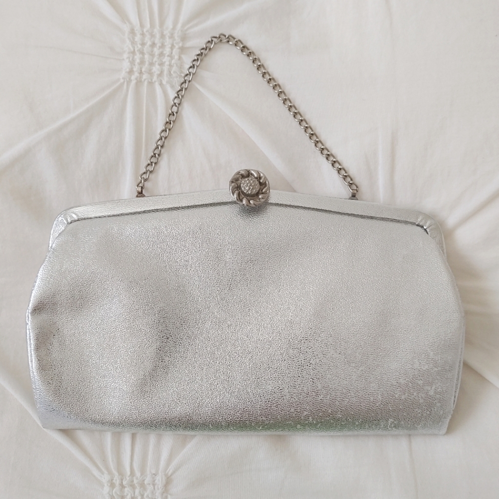 Admiral 60s vintage silver speckled faux leather clutch purse